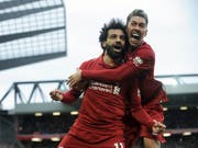 Die späte Erlösung in Anfield: Mohamed Salah und Roberto Firmino jubeln über das 2:1 von Liverpool gegen Tottenham Hotspur (Bild: KEYSTONE/AP/RUI VIEIRA)