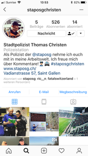 Instagram-Profil von Polizist Thomas Christen. (Screenshot: Seraina Hess - 5. März 2019)