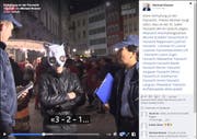 «Kantonspolizist» Michael Elsener biss bei einem Demaskierungsversuch beim St.Galler Pandabären auf Granit. (Screenshot: Reto Voneschen - 5. März 2019)