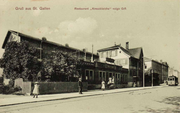 St.Gallen, wie es nicht mehr steht: Das Restaurant Kreuzbleiche an der Rosenbergstrasse 113 zwischen 1900 und 1910. Heute befindet sich hier die Autobahnausfahrt Kreuzbleiche stadteinwärts.