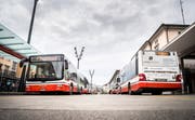 Stadtbusse am Bahnhof Frauenfeld. (Bild: Andrea Stalder)