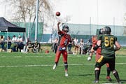 Bouncers-Quarterback Adrian Imholz setzt Solothurn unter Druck. (Bild: Andrin Janser (Zug, 31. März 2019))