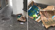 Im Schmittengässlein in St.Gallen blieb am vergangenen Samstag nach der Klimademonstration Abfall liegen. (Bild: Stapo SG)