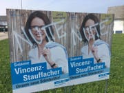 Mehrere Plakate von FDP-Ständeratskandidatin Susanne Vincenz-Stauffacher wurden verschmiert, unter anderem hier in Waldkirch. (Bild: pd)