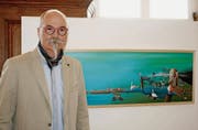 Eine gemalte Geschichte: Künstler Joachim Mierisch vor seinem Bild mit dem Titel «Lebensweg». (Bild: Bilder: Dieter Ritter)