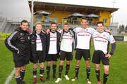 Die Appenzeller Torschützen (von links): Sokol Shabani, Leon Keller, Mario Breitenmoser, Claudio Streule, Rafael Koch und Raphael King. (Bild: Martin Kradolfer)