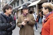 SWR-Filmemacher Hermann Abmayr, Alt-Bundesrat Moritz Leuenberger und Nationalrätin Edith Graf-Litscher (SP). (Bild: Claudio Thoma)