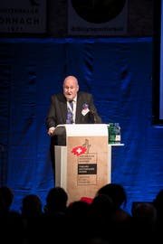 Jurist Baudenbacher am vergangenen Samstag in Morgarten. Bild: Manuela Jans-Koch (Morgarten, 13. April 2019)
