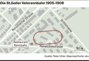 Die St.Galler Rennbahn auf dem heutigen Stadtplan eingezeichnet.