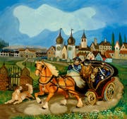 Ausschaffung nach Gualtieri: Antonio Ligabue hält die traumatische Erfahrung in seinem Gemälde «Diligenza con cavalli» fest. (PD/Courtesy Galleria Centro Steccata, Parma