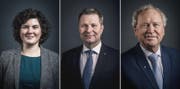 Sie treten am 19. Mai zum zweiten Wahlgang an: Korintha Bärtsch, Marcel Schwerzmann und Paul Winiker (von links). (Bilder: Boris Bürgisser, 12. Februar 2019)