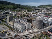 Das Gebiet Luzern Süd in Kriens mit den neuen Überbauungen Mattenhof (links), Matteo (rechts) und Schweighof im Hintergrund. (Bild: Pius Amrein, 25. April 2019)