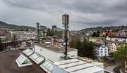 Geschäftshaus an der Spinnereistrasse in St. Gallen: Hier befindet sich eine der ersten 5G-Antennen der Ostschweiz. (Bild: Michel Canonica (26. April 2019))