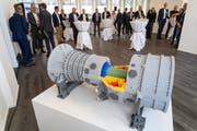 Gasturbine aus Lego zur Eröffnung der Ansaldo-Räumlichkeiten in Baden. (Bild: Alex Spichale, 25. April 2019)