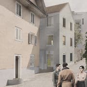 Der neue Eingangsbereich für den Schtei. Visualisierung: Hutter Architekten