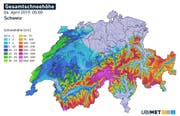 The current depth of snow in Switzerland (Source: Meteonews)