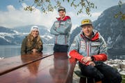 Nidwaldner Trio: Andrea Ellenberger, Marco Odermatt (Mitte) und Reto Schmidiger. (Bild: Boris Bürgisser (Hergiswil, 5. April 2019))