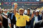 Der südafrikanische Präsident Cyril Ramaphosa bei einer Wahlkundgebung. Bild: Ben Curtis/AP (Johannesburg, 5. Mai 2019)