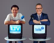 25 Jahre sind eine lange Zeit: Philipp Portmann als Moderator beim Luzerner Lokalfernsehen LTV (1994, links) und als Moderator heute bei Tele 1 (rechts). (Fotos Emanuel Ammon und Sven Emmenegger; Bildontage: Romano Bassi)
