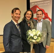 (v.l.n.r.) Vizepräsident Oliver Imfeld, die ehemalige Vizepräsidentin Lisa Zanolla und ihr Nachfolger Marco Frauenknecht. Die SVP Kanton Luzern belegt das Amt des Vizepräsidenten doppelt. (Bild: PD)