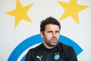 GC-Trainer Uli Forte spricht am Mediengespräch vor dem Auswärtsmatch in der Super League am Sonntag in Luzern. (Bild: Ennio Leanza/Keystone (Niederhasli, 10. Mai 2019))