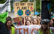 Die Demonstranten ziehen mit ihren Plakaten und Spruchbändern vom Kreuzlinger Hafen nach Konstanz. (Bild: Reto Martin)