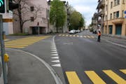 Die Unfallstelle vor dem Feuerwehrmuseum im St.-Otmar-Quartier. (Bild: Stadtpolizei St.Gallen - 12. Mai 2019)