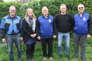 Die Schattdorfer siegten im Feld D; von links: Felix Arnold, Manuela Poletti-Zgraggen, Niklaus Zgraggen, Andreas Zgraggen und Georg Zgraggen. (Bild: Paul Gwerder, Flüelen, 13. Mai 2019)