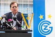 GC-Präsident Stephan Rietiker spricht am Montag an einer Medienkonferenz über den Abbruch. (Bild: Ennio Leanza/Keystone, Zürich, 13. Mai 2019)
