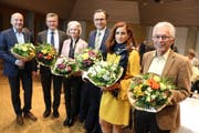 In der kommenden Legislatur sind sie nicht mehr dabei (von links): Christoph Suter, Urs Oberholzer, Käthi Zürcher, David H.Bon, Petra Keel und Markus Fischer (Patrik Fink fehlt krankheitshalber) (Bild: Markus Bösch)