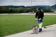 Die Vorarbeiten für den Arena-Bau haben begonnen. (Bild: Stefan Kaiser, Zug, 15. Mai 2019)