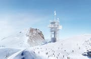 Visualisierung des Masterplans der neuen Bergstation Titlis mit ausgebautem Turm. (Bild: Herzog & de Meuron/PD)