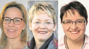 Von links nach rechts: Rosmarie Brunner (CVP), Carmen Hodel (parteilos) und Andrea Baumgartner (SVP) kandidieren für das Amt als Sozialvorsteherin. Bild: PD
