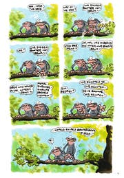 Da begann das Desaster: Als ein Uraffe auf die Schnapsidee kam, zum Pinkeln vom Baum herunter zu steigen. (Bild: Rowohlt)