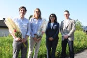 Adrian Höhener und Sandra Nater, neue Verwaltungsräte der Appenzellerland Tourismus AG, mit Präsidentin Monika Bodenmann und Geschäftsführer Urs Berger. (Bild: Mea Mc Ghee)