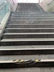 Die beschädigte Treppe von der Brühltor-Unterführung zum Waaghaus. (Bild: Alexandra Pavlovic - 20. Mai 2019)