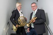 Doppelinterview mit den beiden Präsidenten und ihren Instrumenten: Ruth Gubler und Markus Meier. (Bild: Urs Bucher)