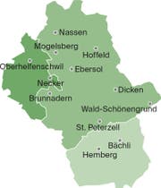 Die Gemeinden Neckertal, Hemberg und Oberhelfenschwil wollen eine Fusion prüfen. (Karte: PD)