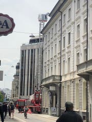 Ein Spezialist der Berufsfeuerwehr St.Gallen fängt am Freitagnachmittag an der Vadianstrasse einen Bienenschwarm ein. (Leserbilder: Adriano Ghiselli - 24. Mai 2019)