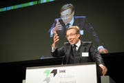 Kurt Weigelt bei seiner Verabschiedung als Direktor der Industrie- und Handelskammer (IHK) St.Gallen-Appenzell. (Bild: Ralph Ribi - 19. November 2018)
