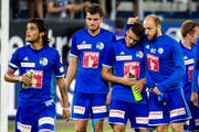 Schock zum Saisonstart: Der FCL verliert gegen Xamax mit 2:0. Die Spieler Francisco Rodriguez, Pascal Schürpf, Valeriane Gvilia und Filip Ugrinic. (Bild: Philipp Schmidli (Luzern, 21. Juli 2018))