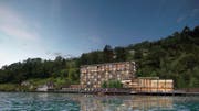 Zwei Geschosse höher als heute: So sollen das Hotel Lützelau und das davor liegende Seerestaurant künftig aussehen. (Visualisierung: PD)