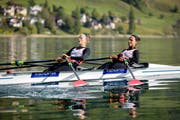 Die Zugerin Patricia Merz (rechts) im Leichtgewichtsdoppelzweier mit Frédérique Rol aus Lausanne. (Bild: Philipp Schmidli, Sarnen, 2. Mai 2019)