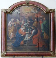 Ein inniger Akt: Maria reicht ihrem Verlobten Josef von Nazareth die Hand. Das Motiv ist heute vergleichsweise selten mehr anzutreffen. Das barocke Gemälde in der Kapelle in der Löberen ist ein schönes Beispiel. (Bild: Stefan Kaiser, Zug, 29. April 2019)