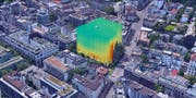 Visualisierung einer digitalen Datenanalyse des Start-ups Archilyse. Wo im Gebäude der Blick auf umliegende Bäume fällt (Hochhaus zur Palme, Zürich). (Bild: PD)