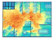 Die Simulation zeigt: Wie viele andere Sitzplätze von verschiedenen Punkten im Raum aus in einer Sitzhöhe von 1,2 m sichtbar sind. Rot bedeutet viele Sitzplätze, blau wenige. (Bild: PD)