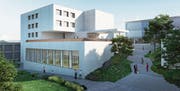 Die Visualisierung zeigt das Schulhaus 4 inklusive Aufstockung. (Bild: Visualisierung: PD)