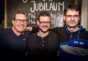 Frauenfeld TG - Von links nach rechts: Christof Ammann, Martin Grünenfelder und Boris Weber (sie alle kommen seit 20 Jahren ins Dreiegg). Jubiläumsfeier, 20 Jahre Dreiegg Frauenfeld.
