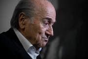 Der ehemalige FIFA-Präsident Sepp Blatter, aufgenommen an einer Pressekonferenz. (KEYSTONE/Ti-Press /Pablo Gianinazzi, Bellinzona, 26. Februar 2019)