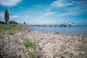 Der Gang ins Wasser ist zur Zeit weit: Der Seepegel des Bodensees ist noch tief. (Bild: Benjamin Manser (Arbon, 7. Mai 2019))